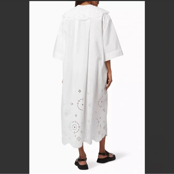 GANNI White Organic Cotton Oversized Broderie Anglaise Dress - Picture 5 of 11